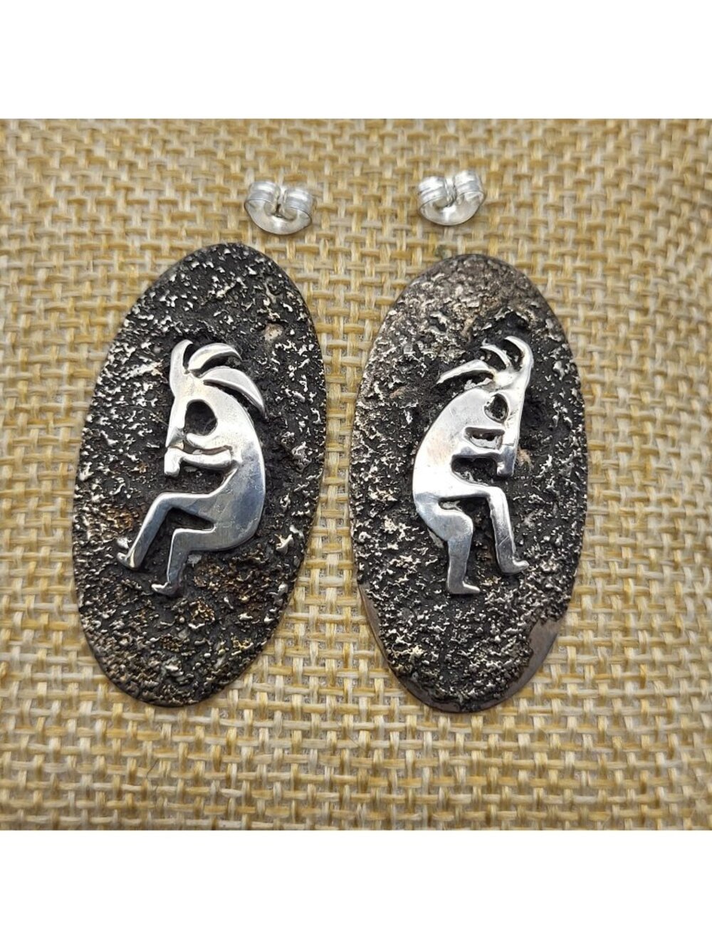 Stunning Sterling Silver Kokopelli Foster Yazzie Navajo Bold Textured Earrings